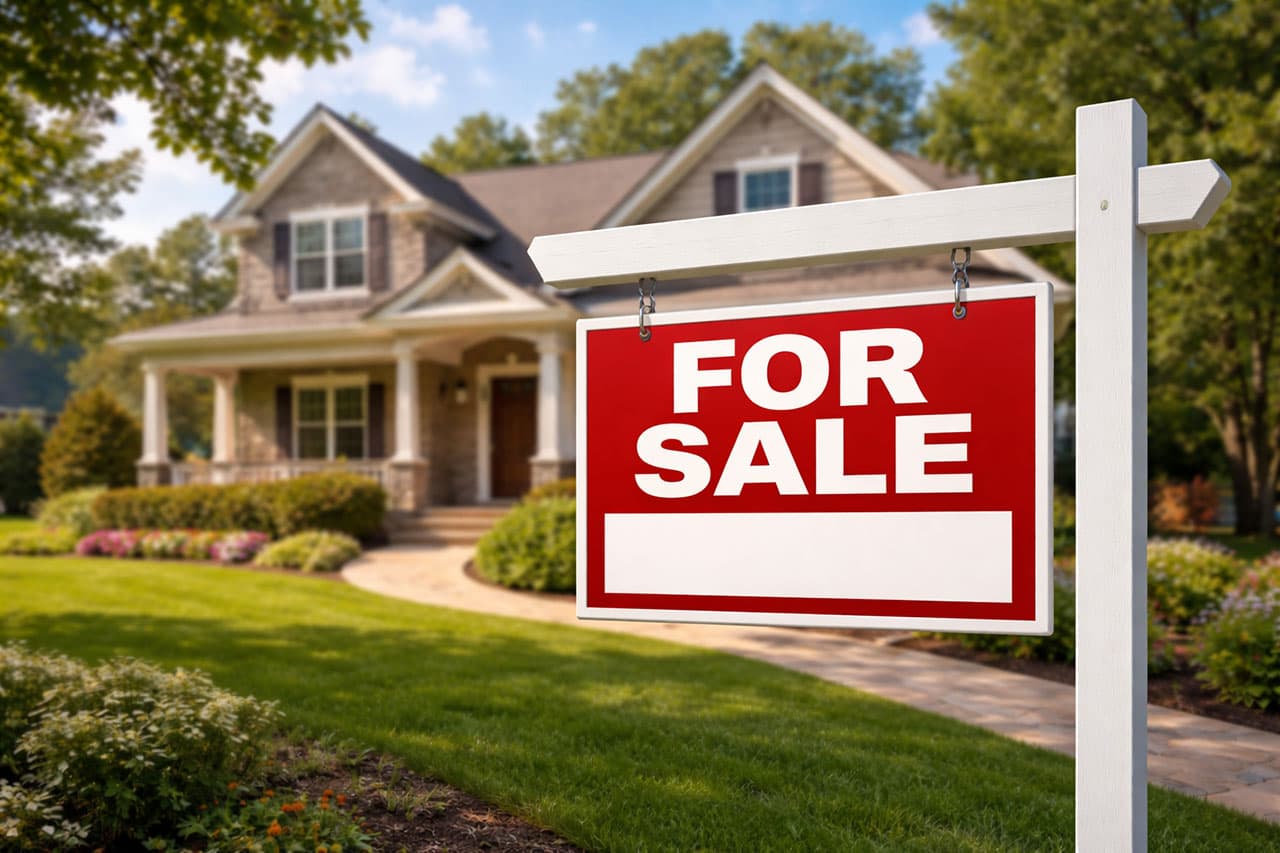 A for-sale sign in front of a home ready for listing.